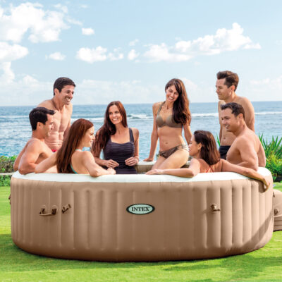 Intex 28412EX - PureSpa Vasca Idromassaggio Gonfiabile Bubble Massage, 8 posti, 170 Getti, Riscaldatore, PVC, Beige, 236x71 cm