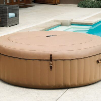 Intex 28428EX - PureSpa Vasca Idromassaggio Gonfiabile Bubble Massage, 6 posti, 140 Getti, Riscaldatore, PVC, Beige, 216x71 cm