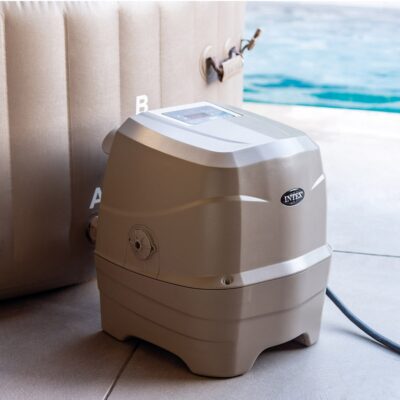 Intex 28428EX - PureSpa Vasca Idromassaggio Gonfiabile Bubble Massage, 6 posti, 140 Getti, Riscaldatore, PVC, Beige, 216x71 cm