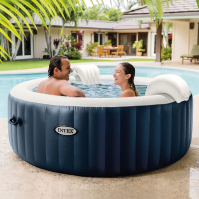 Intex 28430EX - PureSpa Vasca Idromassaggio Gonfiabile Bubble Massage, 4 posti, 140 Getti, Riscaldatore, PVC, Blu Navy, 196x71 cm