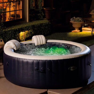 Intex 28430EX - PureSpa Vasca Idromassaggio Gonfiabile Bubble Massage, 4 posti, 140 Getti, Riscaldatore, PVC, Blu Navy, 196x71 cm
