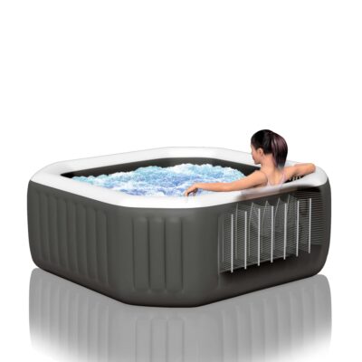 Intex 28434EX  PureSpa Bubble Plus Idromassaggio Gonfiabile, Ottagonale, 4 posti, PVC, con 120 Getti e Accessori, Grigio Ardesia,  180x71 cm