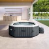 Intex 28434EX  PureSpa Bubble Plus Idromassaggio Gonfiabile, Ottagonale, 4 posti, PVC, con 120 Getti e Accessori, Grigio Ardesia,  180x71 cm