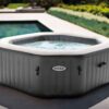 Intex 28434EX  PureSpa Bubble Plus Idromassaggio Gonfiabile, Ottagonale, 4 posti, PVC, con 120 Getti e Accessori, Grigio Ardesia,  180x71 cm