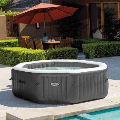 Intex 28438EX  PureSpa Bubble Plus Idromassaggio Gonfiabile, Ottagonale, 6 posti, PVC, con 140 Getti e Accessori, Grigio Ardesia,  211x71 cm