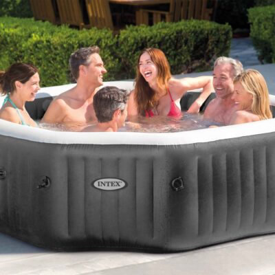 Intex 28438EX  PureSpa Bubble Plus Idromassaggio Gonfiabile, Ottagonale, 6 posti, PVC, con 140 Getti e Accessori, Grigio Ardesia,  211x71 cm