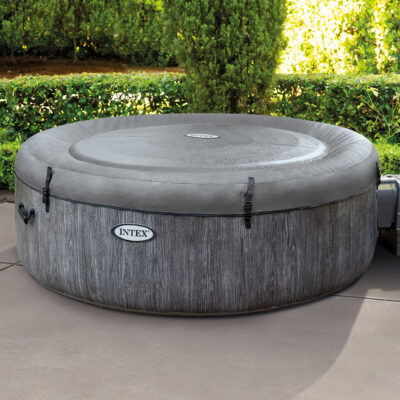 Intex 28442EX - PureSpa Vasca Idromassaggio Gonfiabile Greywood Deluxe, 6 posti, 170 Getti, Riscaldatore, PVC, Grigio, 216x71 cm