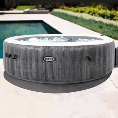 Intex 28442EX - PureSpa Vasca Idromassaggio Gonfiabile Greywood Deluxe, 6 posti, 170 Getti, Riscaldatore, PVC, Grigio, 216x71 cm