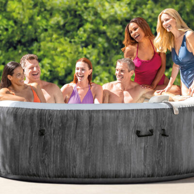 Intex 28442EX - PureSpa Vasca Idromassaggio Gonfiabile Greywood Deluxe, 6 posti, 170 Getti, Riscaldatore, PVC, Grigio, 216x71 cm