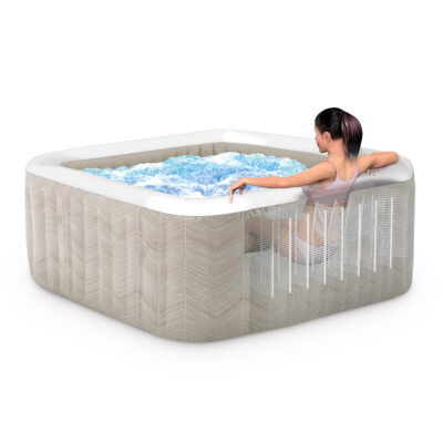 Intex 28446EX - PureSpa Vasca Idromassaggio Gonfiabile Chevron Deluxe Quadrata, 4 posti, 140 Getti, Riscaldatore, PVC, Multicolore, 175x175x71 cm