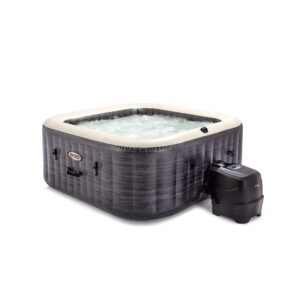 Intex 28450EX - PureSpa Vasca Idromassaggio Greystone Deluxe Quadrata, 4 posti, 140 Getti, Riscaldatore, PVC, Grigio, 175x175x71 cm