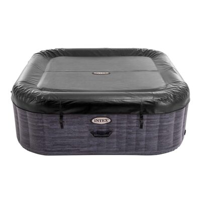 Intex 28452EX - PureSpa Vasca Idromassaggio Greystone Deluxe Quadrata, 6 posti, 170 Getti, Riscaldatore, PVC, Grigio, 195x195x71 cm