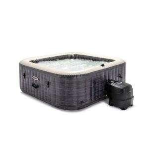 Intex 28452EX - PureSpa Vasca Idromassaggio Greystone Deluxe Quadrata, 6 posti, 170 Getti, Riscaldatore, PVC, Grigio, 195x195x71 cm