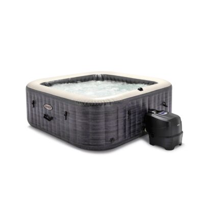 Intex 28452EX - PureSpa Vasca Idromassaggio Greystone Deluxe Quadrata, 6 posti, 170 Getti, Riscaldatore, PVC, Grigio, 195x195x71 cm