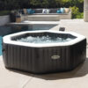 28458EX_4.jpg Intex 28458EX - PureSpa Vasca Idromassaggio Gonfiabile JetBubble Deluxe Ottagonale, 4 posti, 120 Getti, Riscaldatore, Nero, 201x71 cm