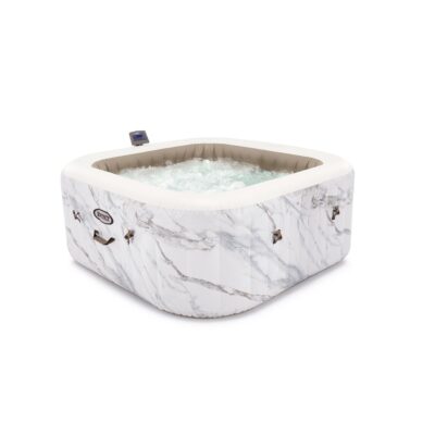 Intex 28464EX - PureSpa Vasca Idromassaggio Calacatta Quadrata, 4 posti, 140 Getti e 4 Jet, Riscaldatore, PVC, Multicolore, 175x175x71 cm