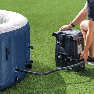 Intex 28486EX  PureSpa Bubble Blue Idromassaggio Gonfiabile, Rotonda, 4 posti, PVC, con 100 Getti e Accessori, Blu,  180x66 cm