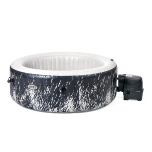 Intex 28494EX  PureSpa Bubble Glow Deluxe Idromassaggio Gonfiabile, Rotonda, 4 posti, PVC, con Illuminazione LED, 140 Getti e Accessori, Nero,  196x71 cm