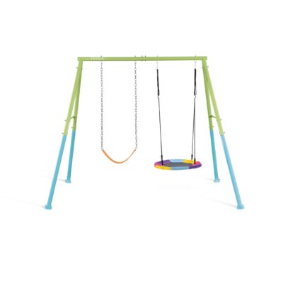 Intex 44125 - Altalena con Seggiolino e Dondolo Nido, Acciaio, Verde e Azzurro, 254x235x200 cm