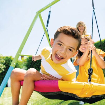 Intex 44125 - Altalena con Seggiolino e Dondolo Nido, Acciaio, Verde e Azzurro, 254x235x200 cm