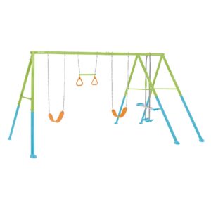 Intex 44130 - Altalena con Due Seggiolini, Dondolo e Trapezi, Acciaio, Verde e Azzurro, 465x249x203 cm