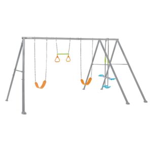 Intex 44131 - Altalena con Due Seggiolini, Dondolo e Trapezi, Acciaio, Grigio, 465x249x203 cm
