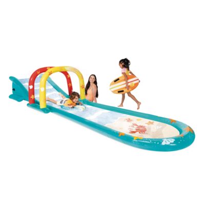 Intex 56167NP - Scivolo Acquatico Gonfiabile Surf, con Spruzzino e Due Mini Tavole Surf, Vinile, Multicolore, 561x137x99 cm