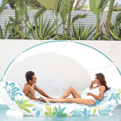 Intex 56294EU - Materassino Lounge Gonfiabile Mare Tropical, con Tettoia Parasole Removibile, PVC, Azzurro, 224x150x165 cm
