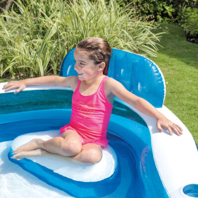 Intex 56475NP - Piscina Gonfiabile Family Quadrata, con Quattro Sedili,  Vinile, Multicolore, 229x229x66 cm