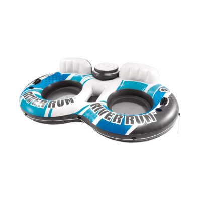 Intex 56827EU - Ciambella Gonfiabile Mare River Run Doppia, 2 posti, con mini frigo, PVC, Azzurro, 243x157 cm