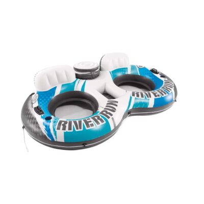 Intex 56827EU - Ciambella Gonfiabile Mare River Run Doppia, 2 posti, con mini frigo, PVC, Azzurro, 243x157 cm