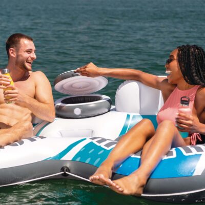 Intex 56827EU - Ciambella Gonfiabile Mare River Run Doppia, 2 posti, con mini frigo, PVC, Azzurro, 243x157 cm