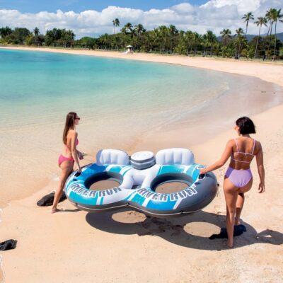 Intex 56827EU - Ciambella Gonfiabile Mare River Run Doppia, 2 posti, con mini frigo, PVC, Azzurro, 243x157 cm