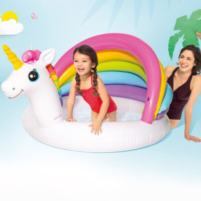 Intex 57113NP - Piscina Gonfiabile Unicorno Baby con Parasole, Vinile, Multicolore, 127x102x69 cm