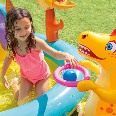 Intex 57135NP -  Piscina Gonfiabile Play Center Dinoland, Vinile, Multicolore, 302x229x112 cm