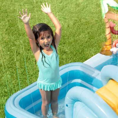 Intex 57161NP - Piscina Gonfiabile Play Center Avventure nella Giungla, Vinile, Multicolore, 244x198x71 cm