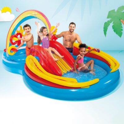 Intex 57453NP - Piscina Gonfiabile Playground Arcobaleno, Vinile, Multicolore, 297x193x135 cm
