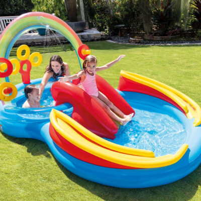 Intex 57453NP - Piscina Gonfiabile Playground Arcobaleno, Vinile, Multicolore, 297x193x135 cm