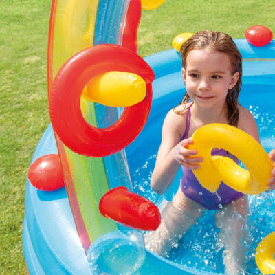 Intex 57453NP - Piscina Gonfiabile Playground Arcobaleno, Vinile, Multicolore, 297x193x135 cm