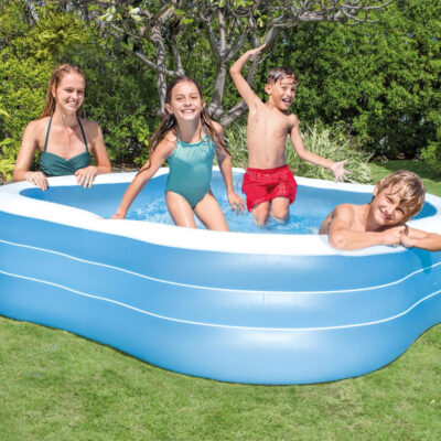 Intex 57495NP - Piscina Gonfiabile Family Quadrata, Vinile, Multicolore, 229x229x56 cm
