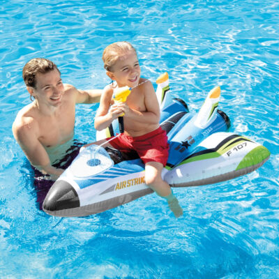 Intex 57536NP - Cavalcabile Gonfiabile Mare Aquascooter con Pistola ad Acqua, Vinile, Multicolore, 117x117 cm