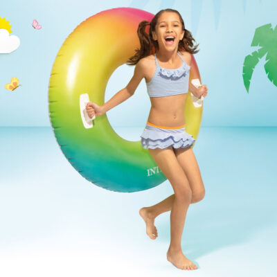 Intex 58202EU - Ciambellone Gonfiabile Mare con Maniglie Assortiti, Vinile, Multicolore, 122 cm