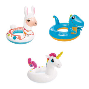 Intex 59221NP - Salvagente Gonfiabile Mare Animali Assortiti, 1 pezzo, Vinile, Multicolore, Dinosauro 81x58 cm, Lama 85x58 cm, Unicorno 107x58 cm