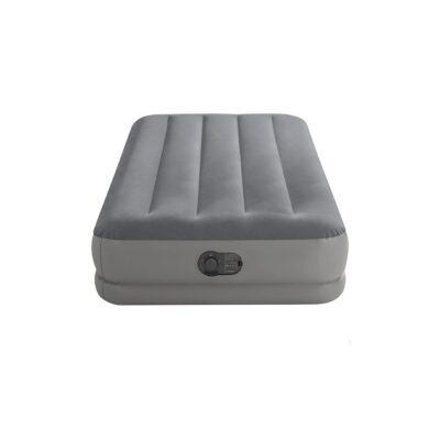 Intex 64112 - Materasso Gonfiabile Prestige Mid-Rise Singolo, con Pompa USB incorporata, PVC, Grigio, 99x191x30 cm