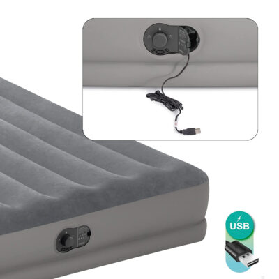Intex 64112 - Materasso Gonfiabile Prestige Mid-Rise Singolo, con Pompa USB incorporata, PVC, Grigio, 99x191x30 cm
