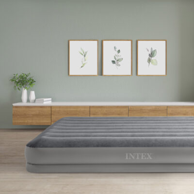 Intex 64114 - Materasso Gonfiabile Dura-Beam Prestige Mid-Rise Matrimoniale, con Pompa USB incorporata, PVC, Grigio, 152x203x30 cm