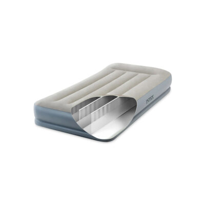 Intex 64116ND - Materasso Gonfiabile Dura-Beam Pillow Rest Mid-Rise Singolo, con Pompa Elettrica Incorporata, PVC, Grigio, 99x191x30 cm