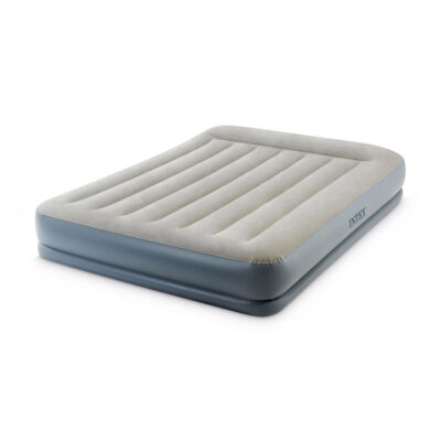 Intex 64118ND - Materasso Gonfiabile Dura-Beam Pillow Rest Mid-Rise Matrimoniale, con Pompa Elettrica Incorporata, PVC, Grigio, 152x203x30 cm