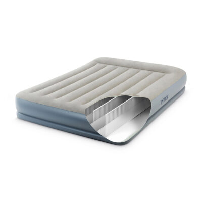 Intex 64118ND - Materasso Gonfiabile Dura-Beam Pillow Rest Mid-Rise Matrimoniale, con Pompa Elettrica Incorporata, PVC, Grigio, 152x203x30 cm