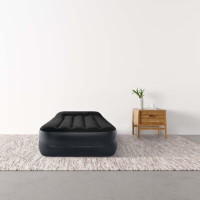 Intex 64122ND - Materasso Gonfiabile Dura-Beam Pillow Rest Raised Singolo, con Pompa Elettrica Incorporata, PVC, Nero, 99x191x42 cm